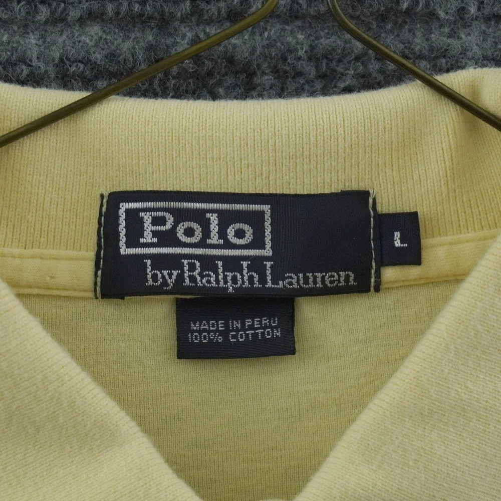 Vintage Polo Ralph Lauren Polo Shirt Mens L Yellow Long Sleeve Pocket Pony
